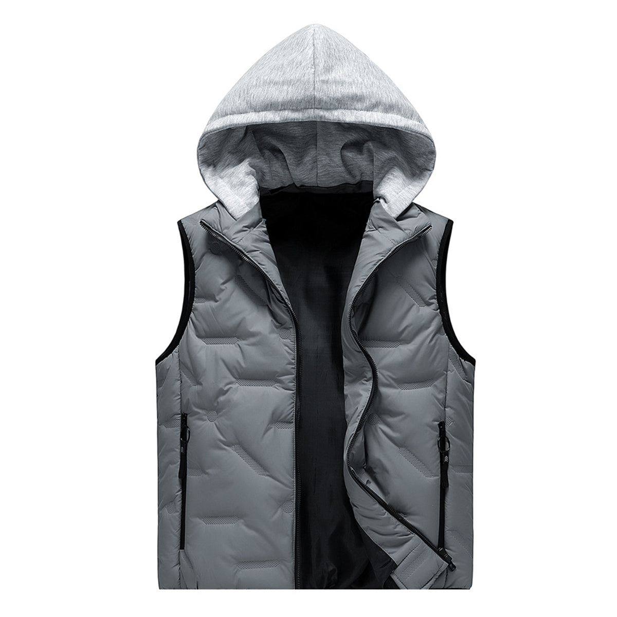 Men's patchwork hooded vest in gray