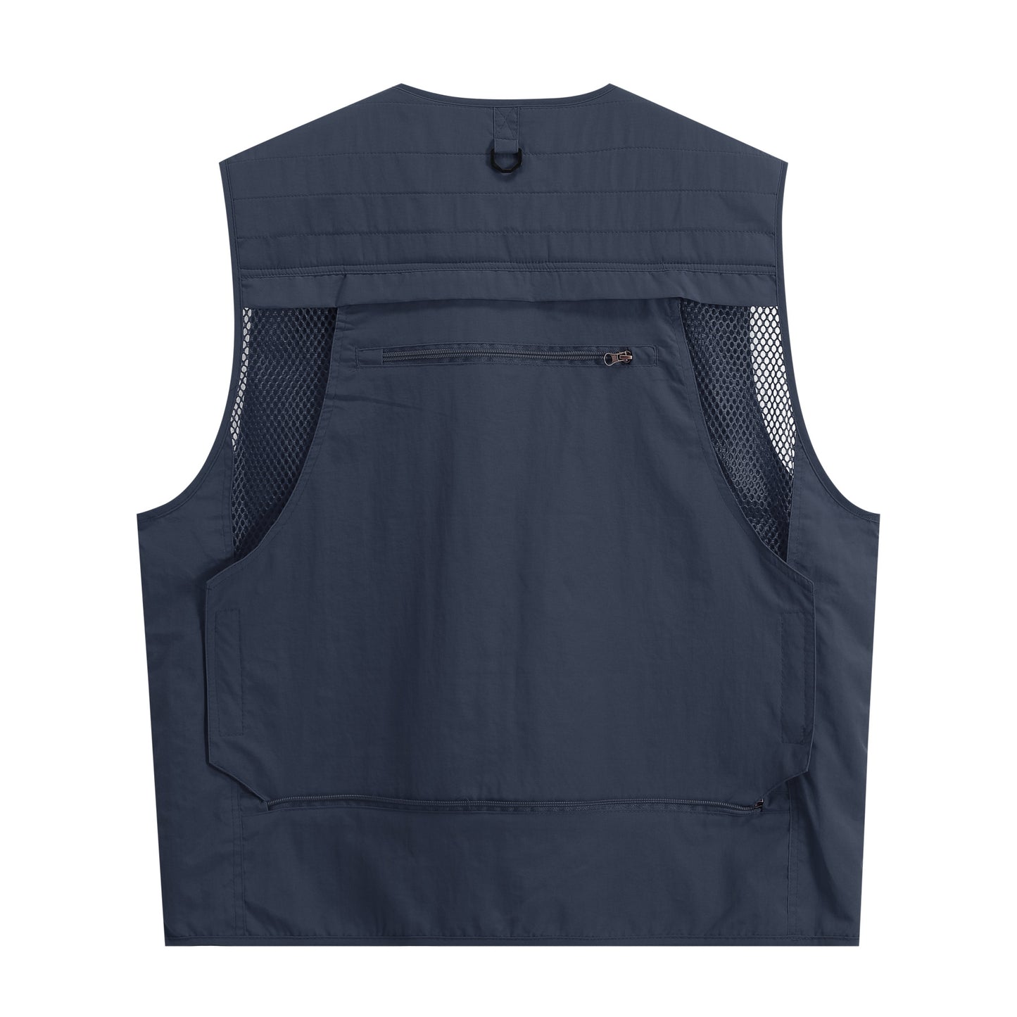 Men's V-neck solid color outdoor multi pocket casual vest in navy blue