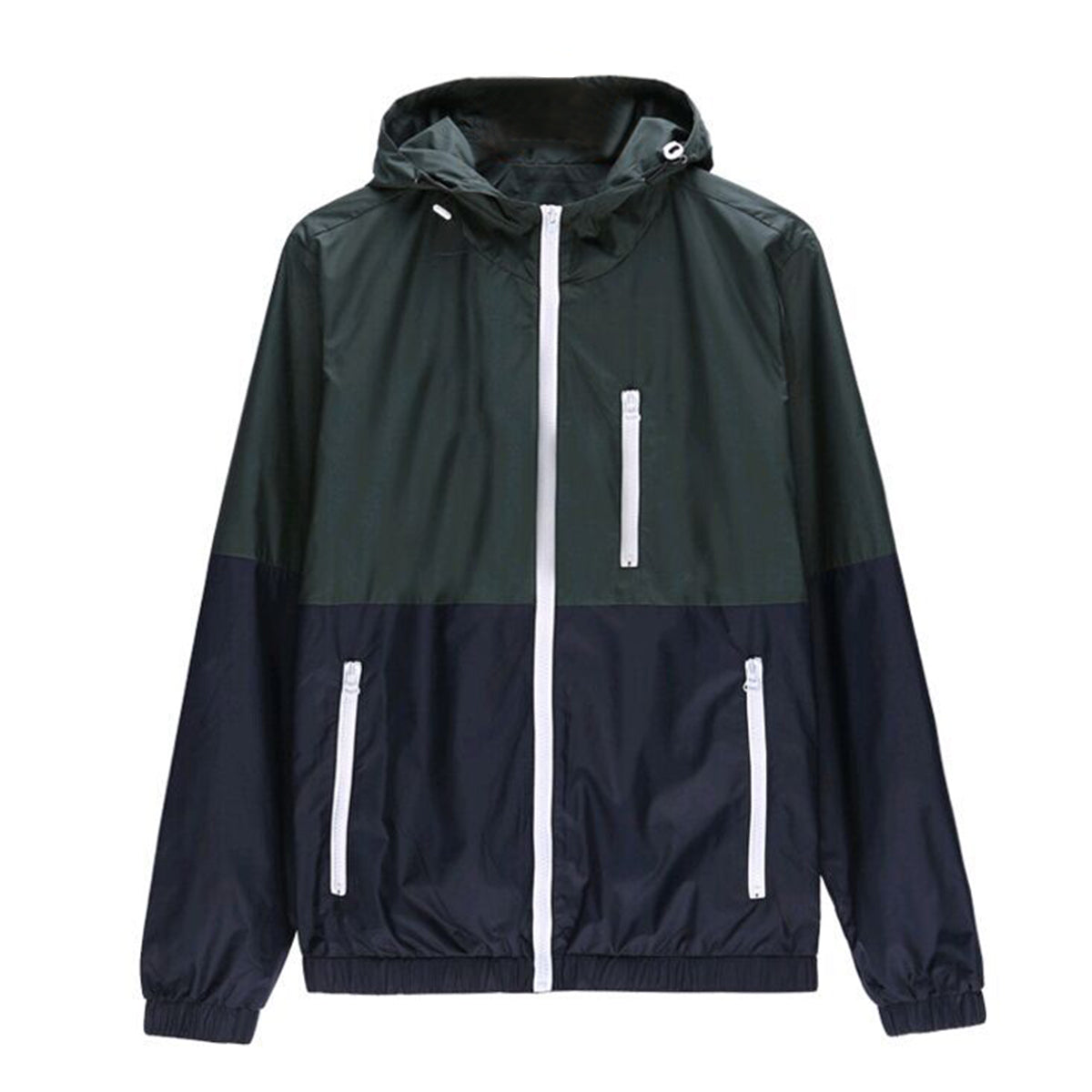 Men's summer thin color block hooded sun protection clothing dark blue