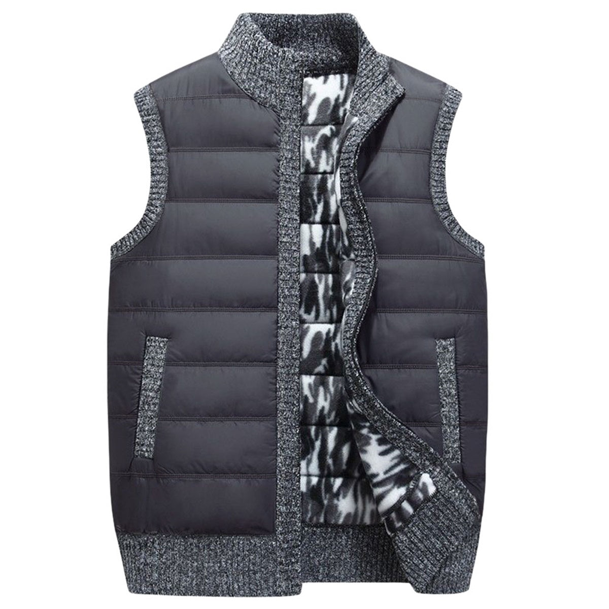 Men's stand collar knitted quilted vest dark gray