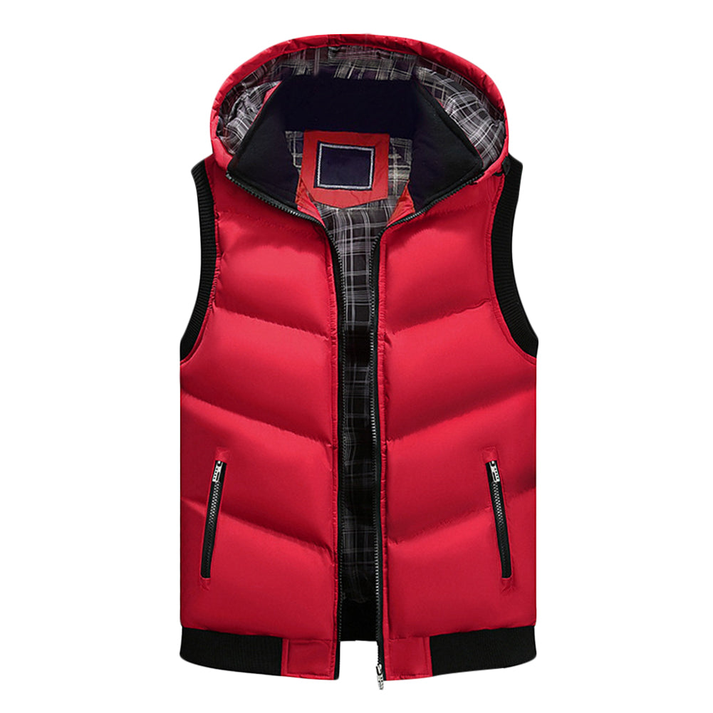 Men's multi pocket solid color thick casual vest in Chinese red