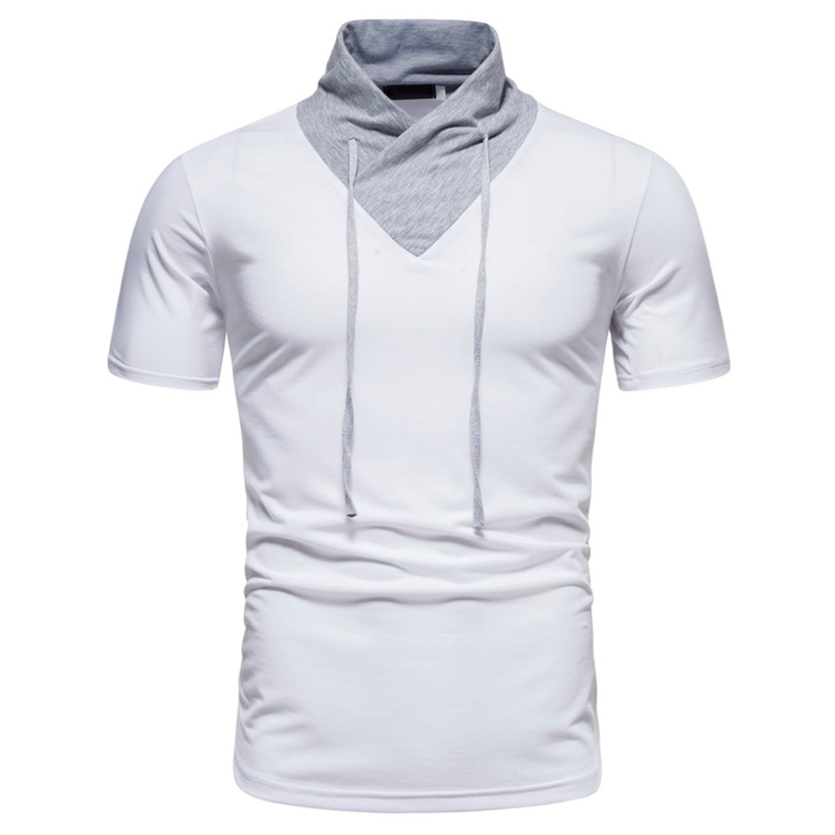 Men's Solid Color Round Neck Fake Two-Piece T-Shirt Black