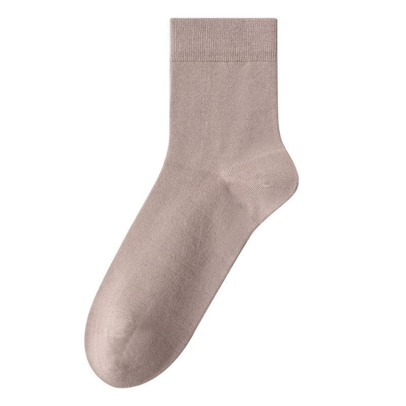 Men's solid color sports casual middle tube socks khaki