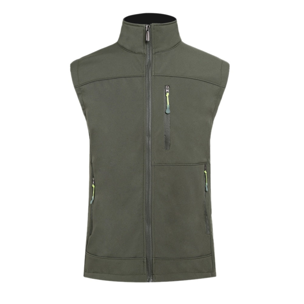 Men's solid color stand up collar vest military green