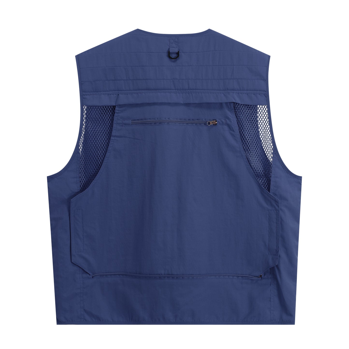 Men's V-neck solid color outdoor multi pocket casual vest in navy blue