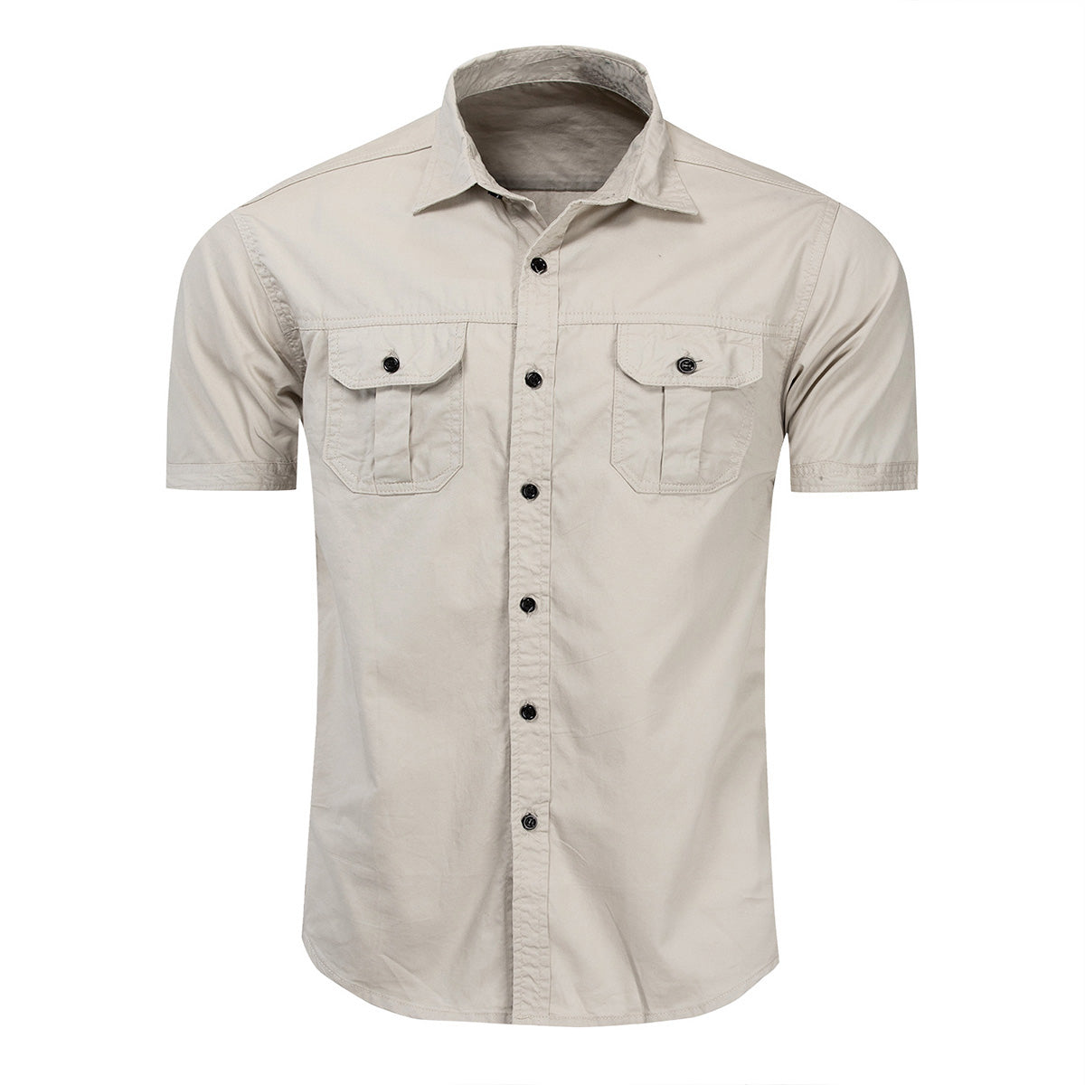 Men's casual short-sleeve shirt in solid khaki