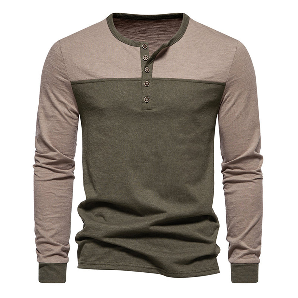 Men's Round Neck Color Block Long Sleeve T-Shirt Black