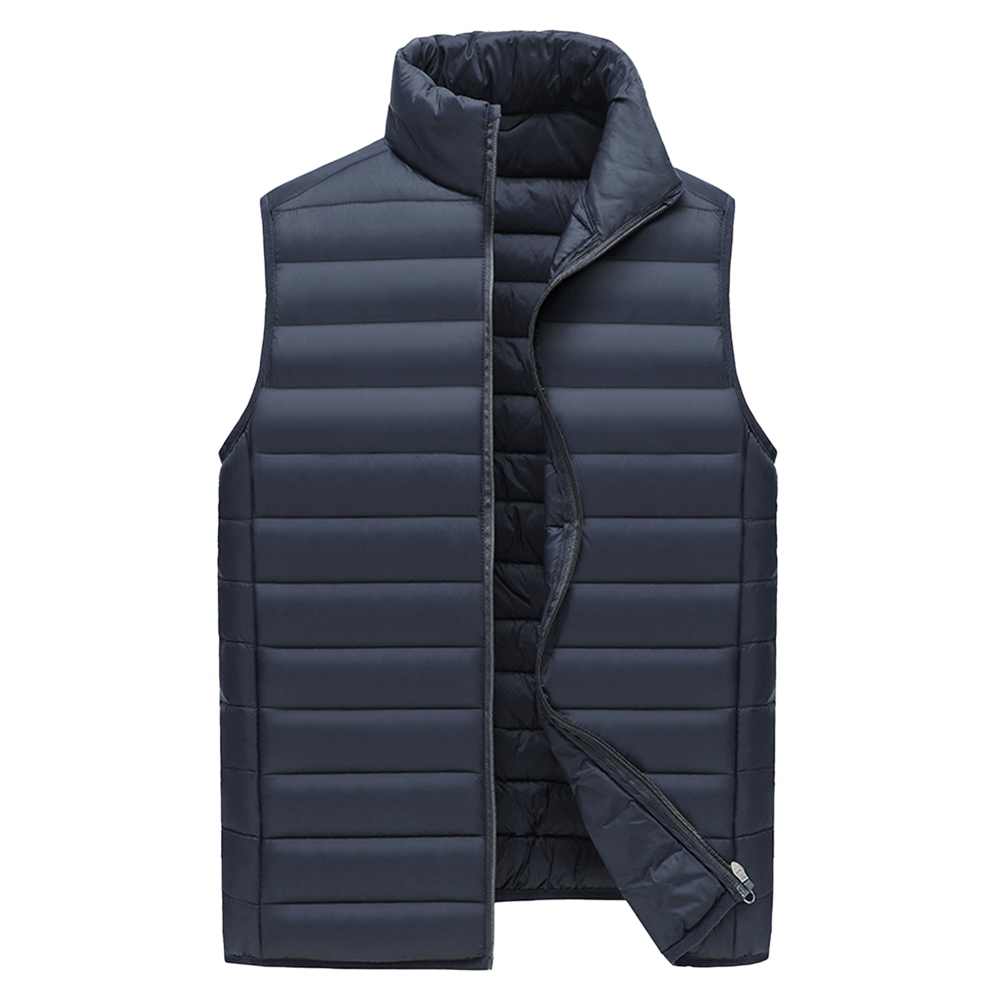 Men's solid color stand collar vest navy blue