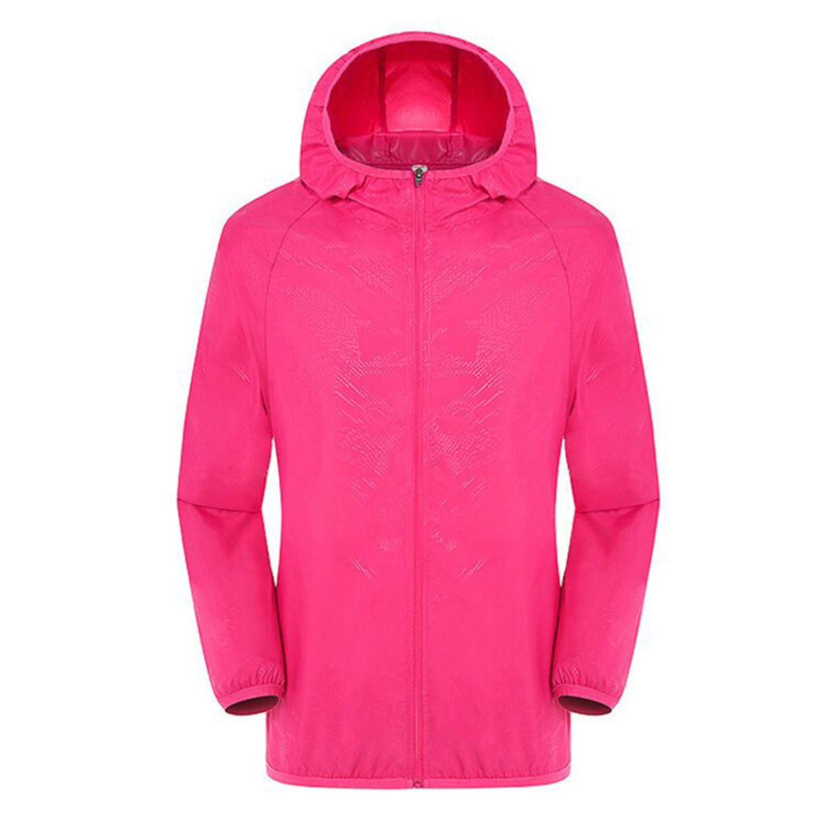 Men's solid color dark pattern zipper hooded waterproof sunscreen suit comes with a same color storage bag in rose red
