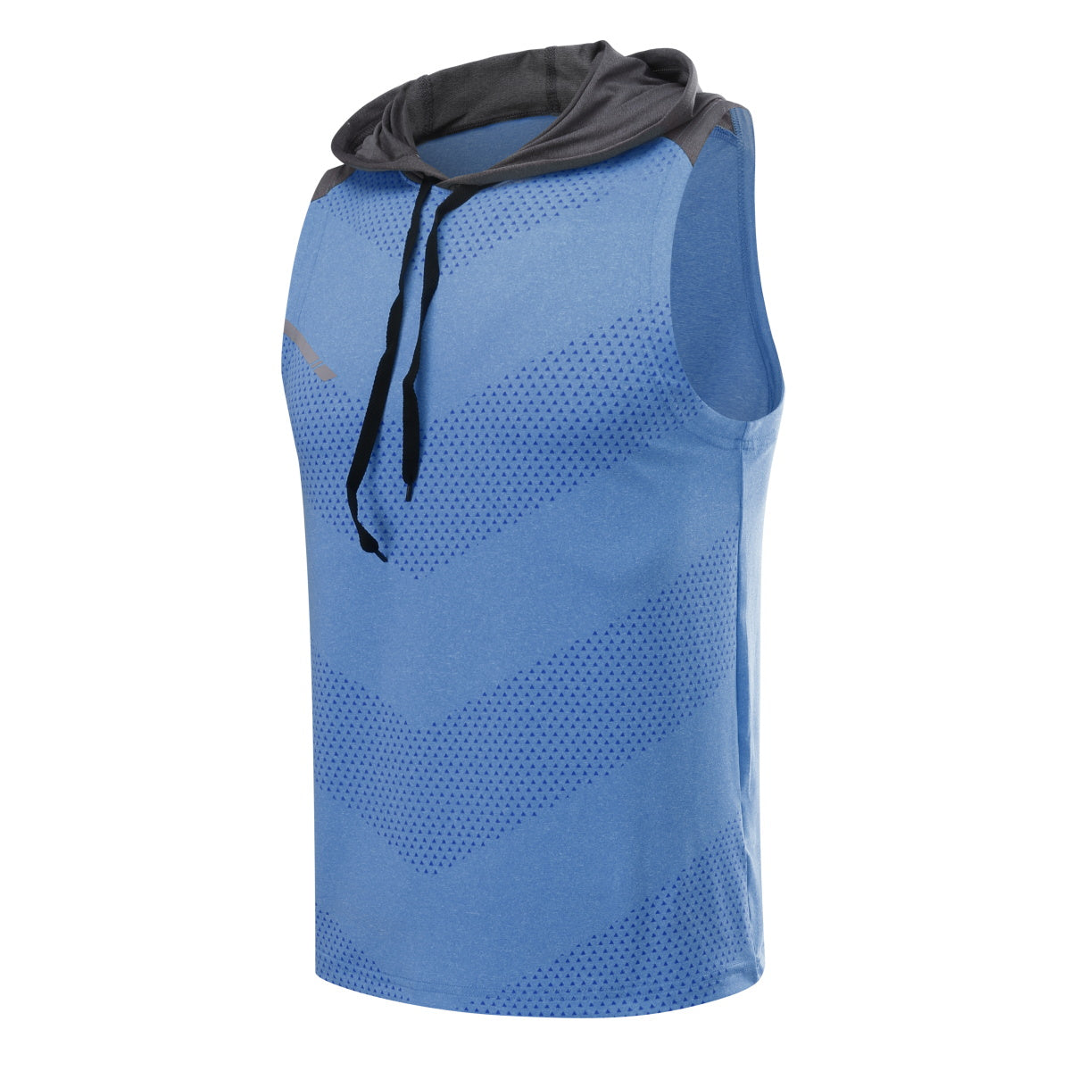 Men's hooded sleeveless color blocked sports casual vest sky blue