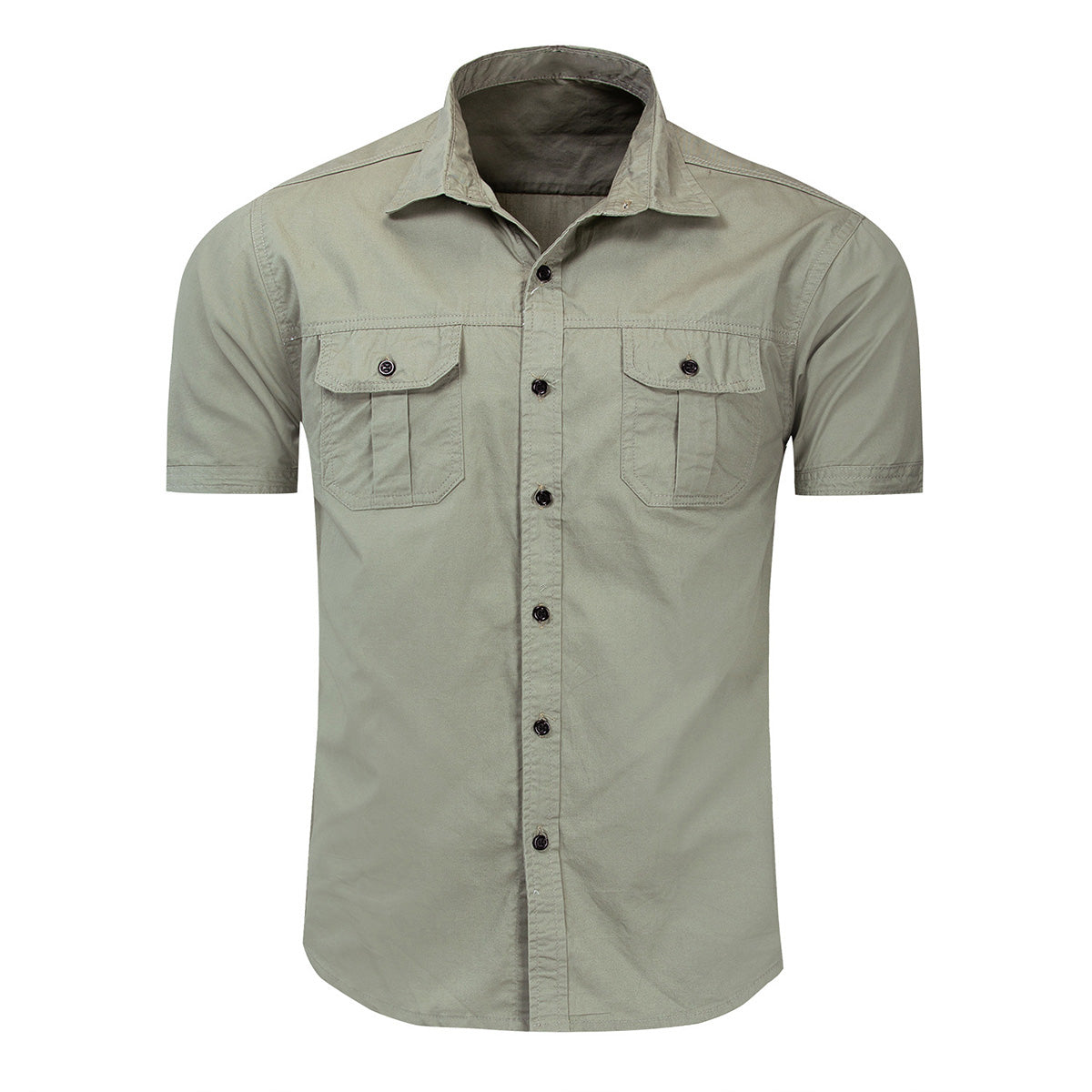 Men's casual short-sleeved shirt in solid green