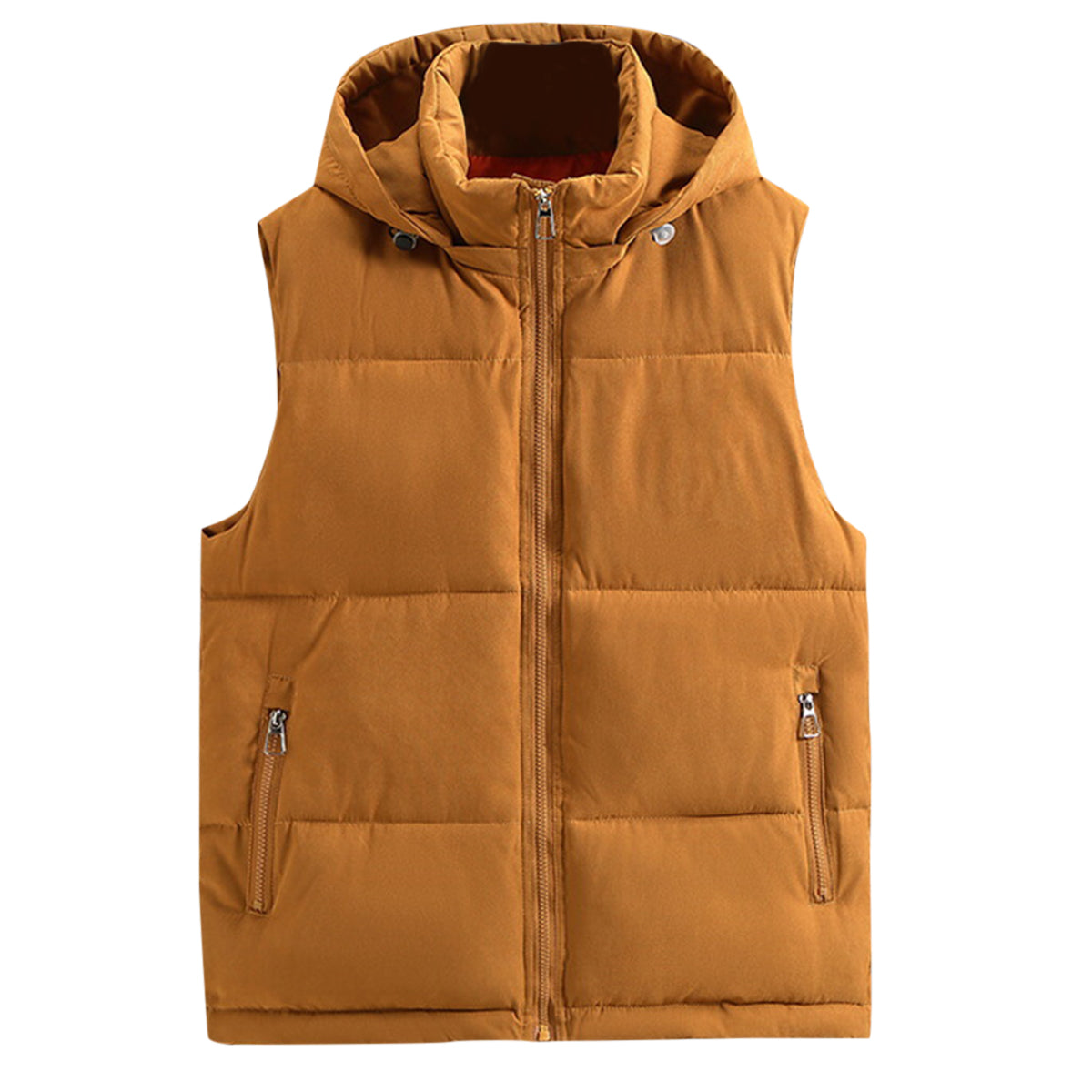 Men's solid color hooded vest chocolate color