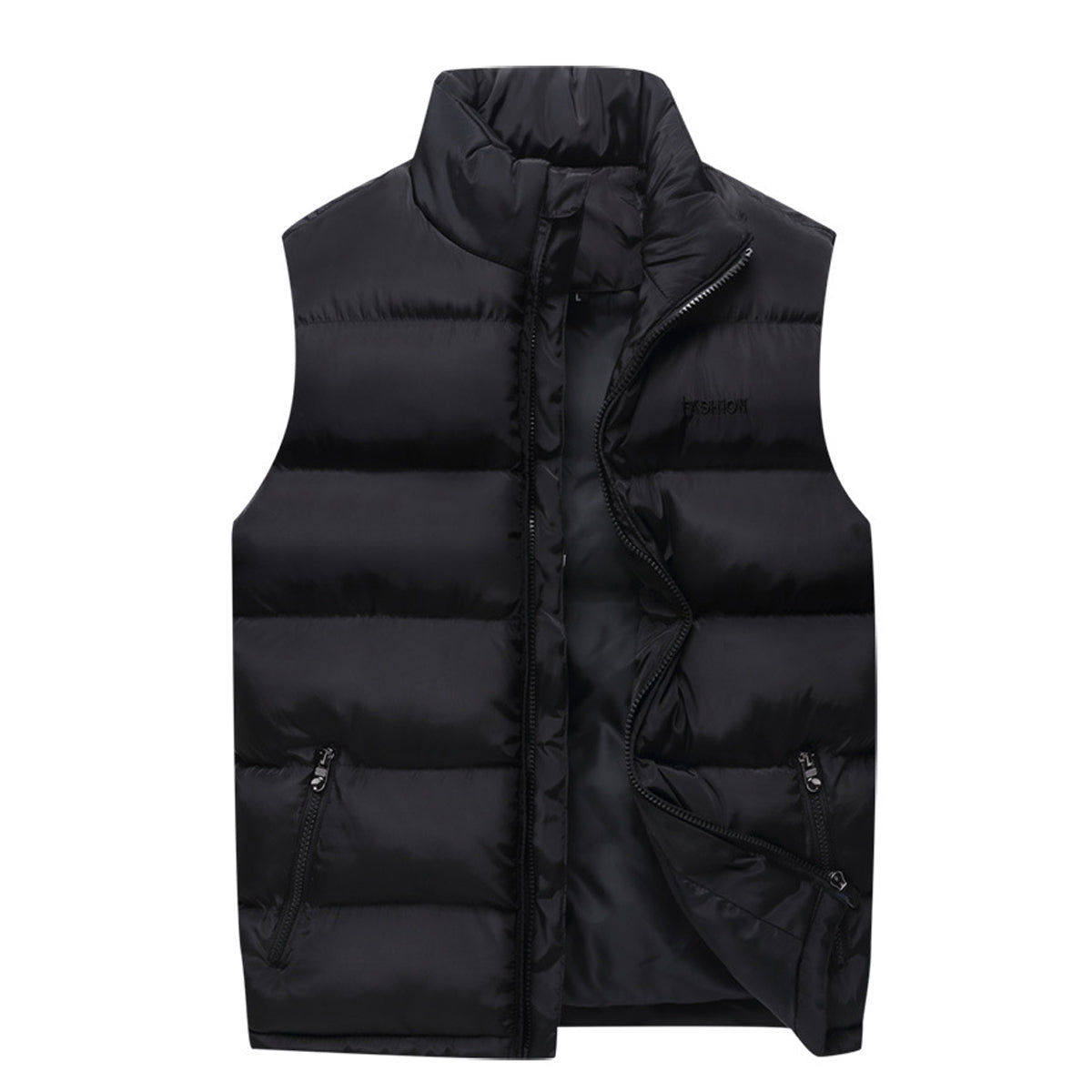 Men's autumn and winter casual plus size solid color stand up collar cotton vest black