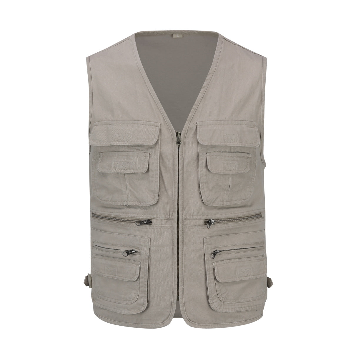 Men's solid v-neck multi-pocket vest beige