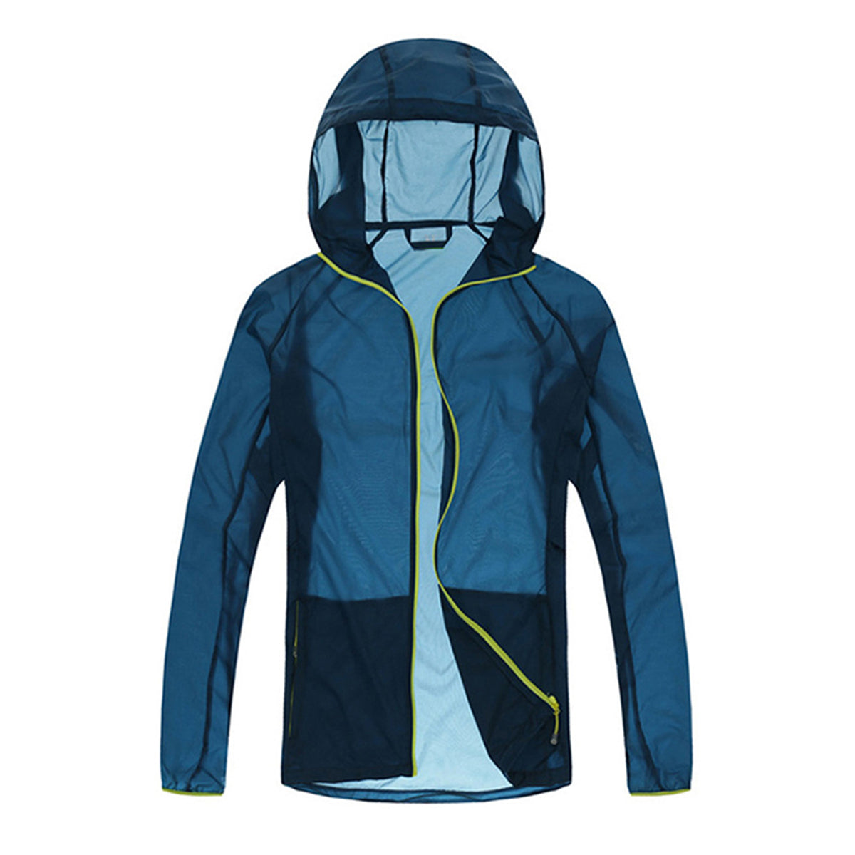 Men's solid color zipper hooded sunscreen clothing comes with a same color storage bag