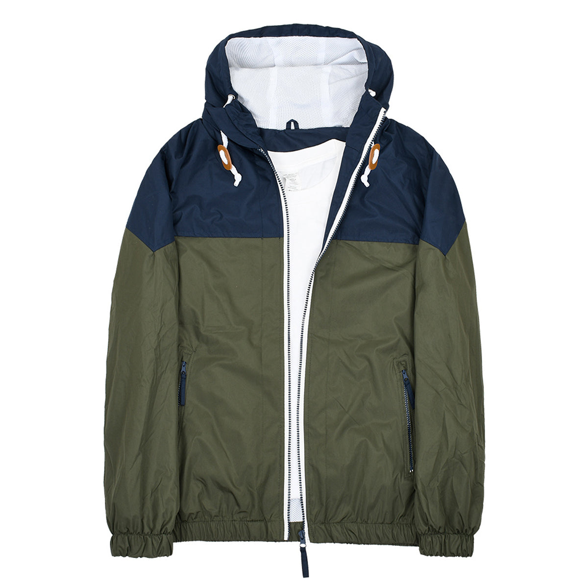 Men's quilted hooded zippered jacket with baggy waterproof flanges