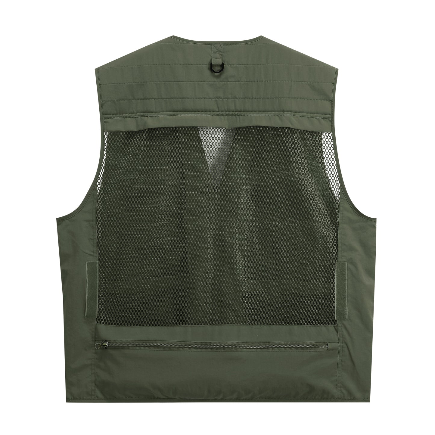 Men's V-neck solid color outdoor multi pocket casual vest military green