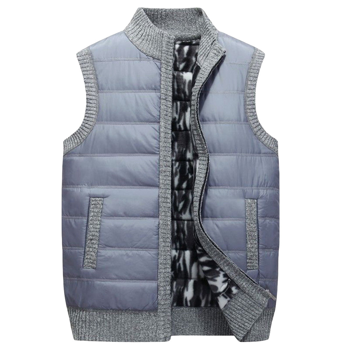 Men's stand collar knitted quilted vest light gray