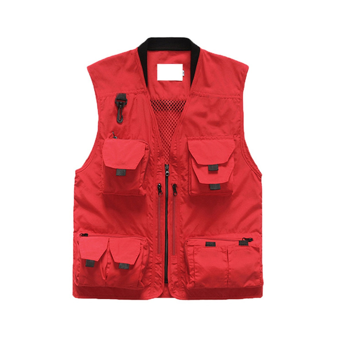 Men's solid color multi-pocket casual vest red