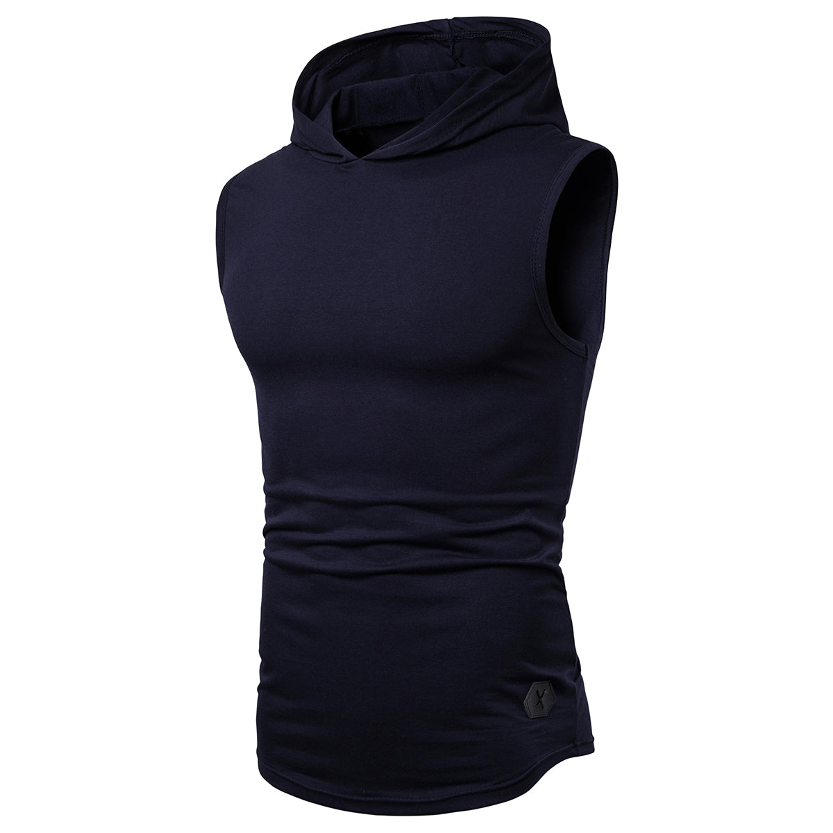 Men's solid color pullover hooded vest in blue