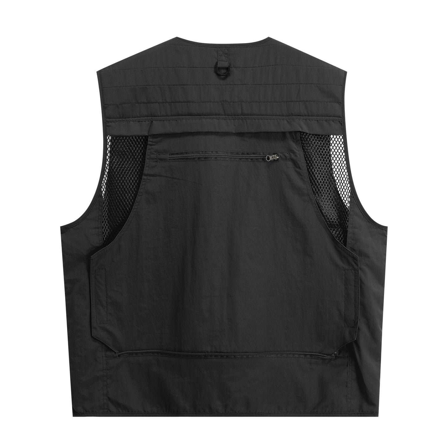 Men's V-neck solid color outdoor multi pocket casual vest black