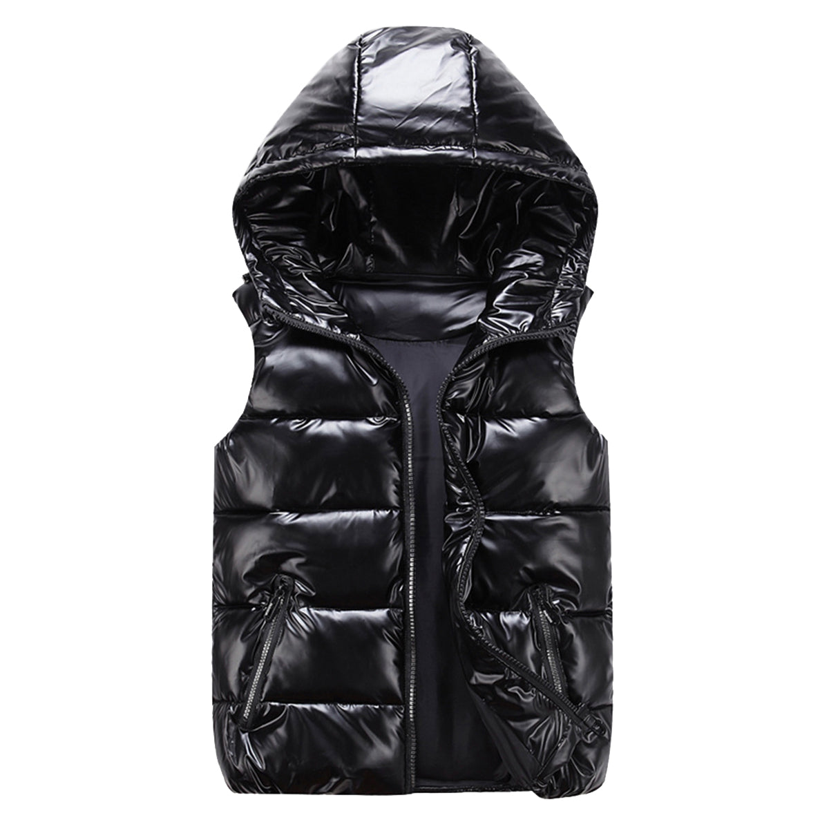 Men's solid zippered hooded vest in black