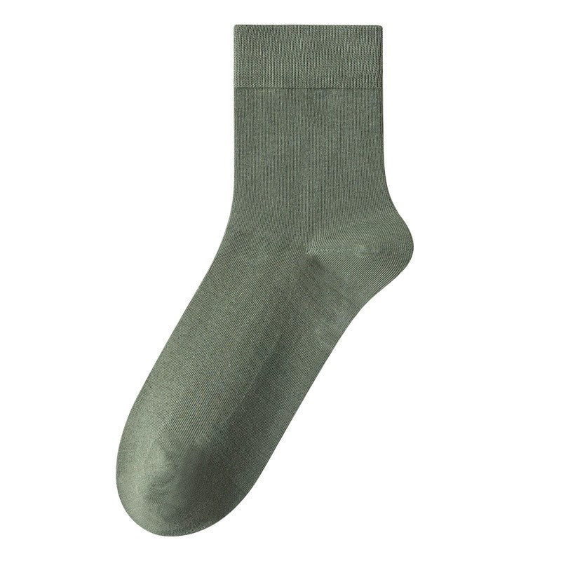 Men's solid color sports casual middle tube socks military green