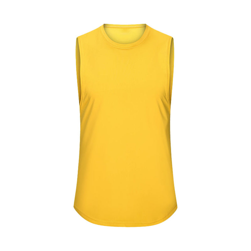 Men's solid color round neck sports vest in yellow