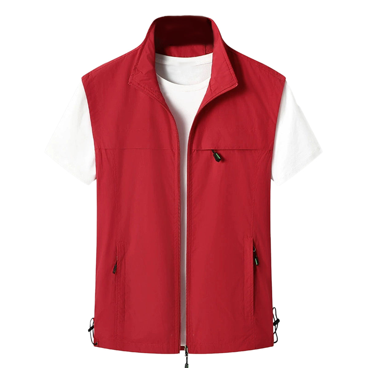 Men's solid color stand collar single zip casual vest red