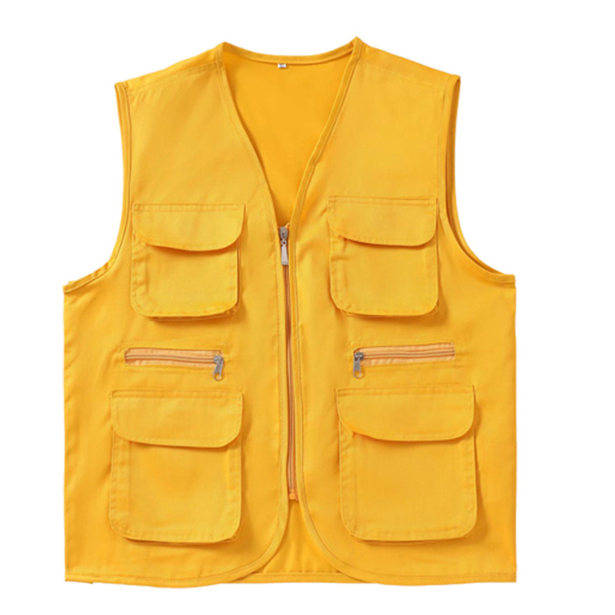 Men's solid color straight tube zipper vest in yellow