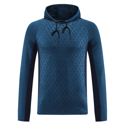 Men's hooded color matching sports sweatshirt dark blue