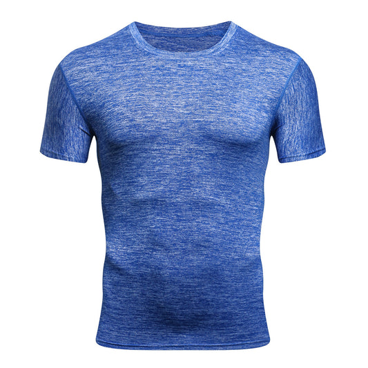 Men's solid color round neck tight-fitting quick-drying short-sleeved T-shirt navy blue