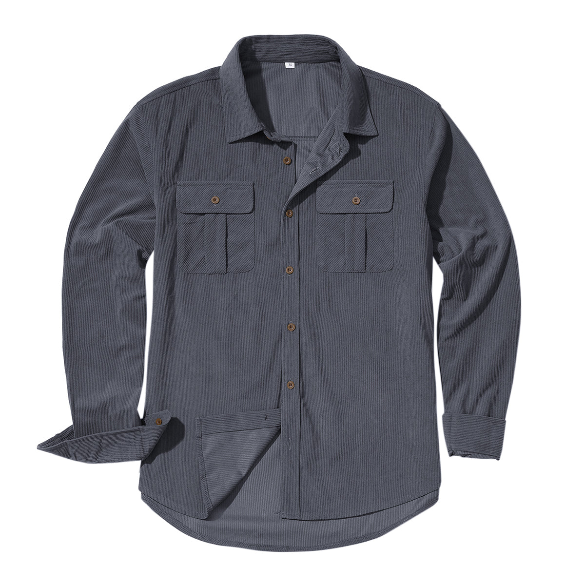 Men's solid color lapel single-breasted casual long-sleeve shirt in gray