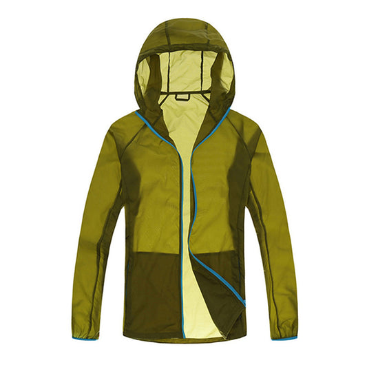 Men's solid color zipper hooded sunscreen clothing comes with a same color storage bag
