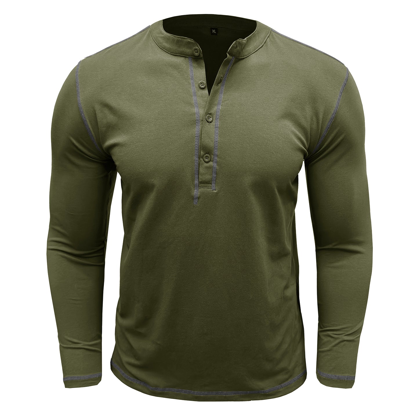 Men's solid round neck slim T-shirt army green