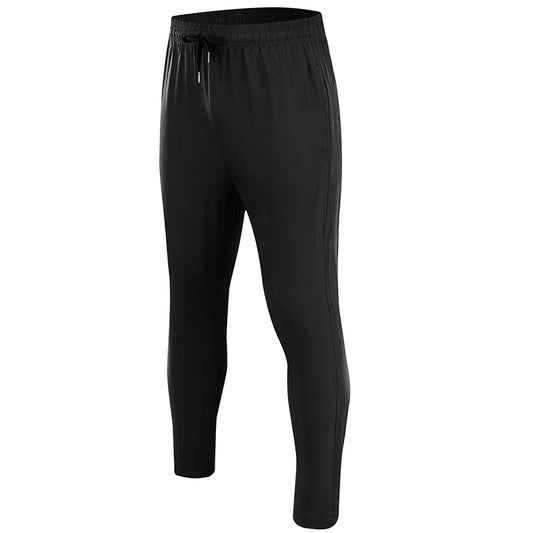 Men's solid color slim fit straight tube drawstring quick drying sports pants black