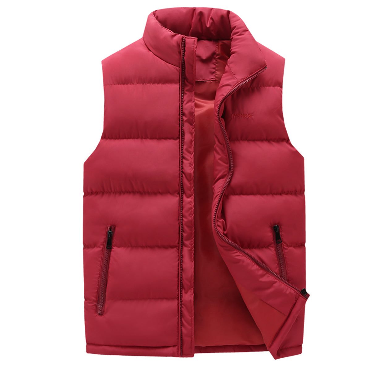 Men's stand collar solid color loose vest wine red