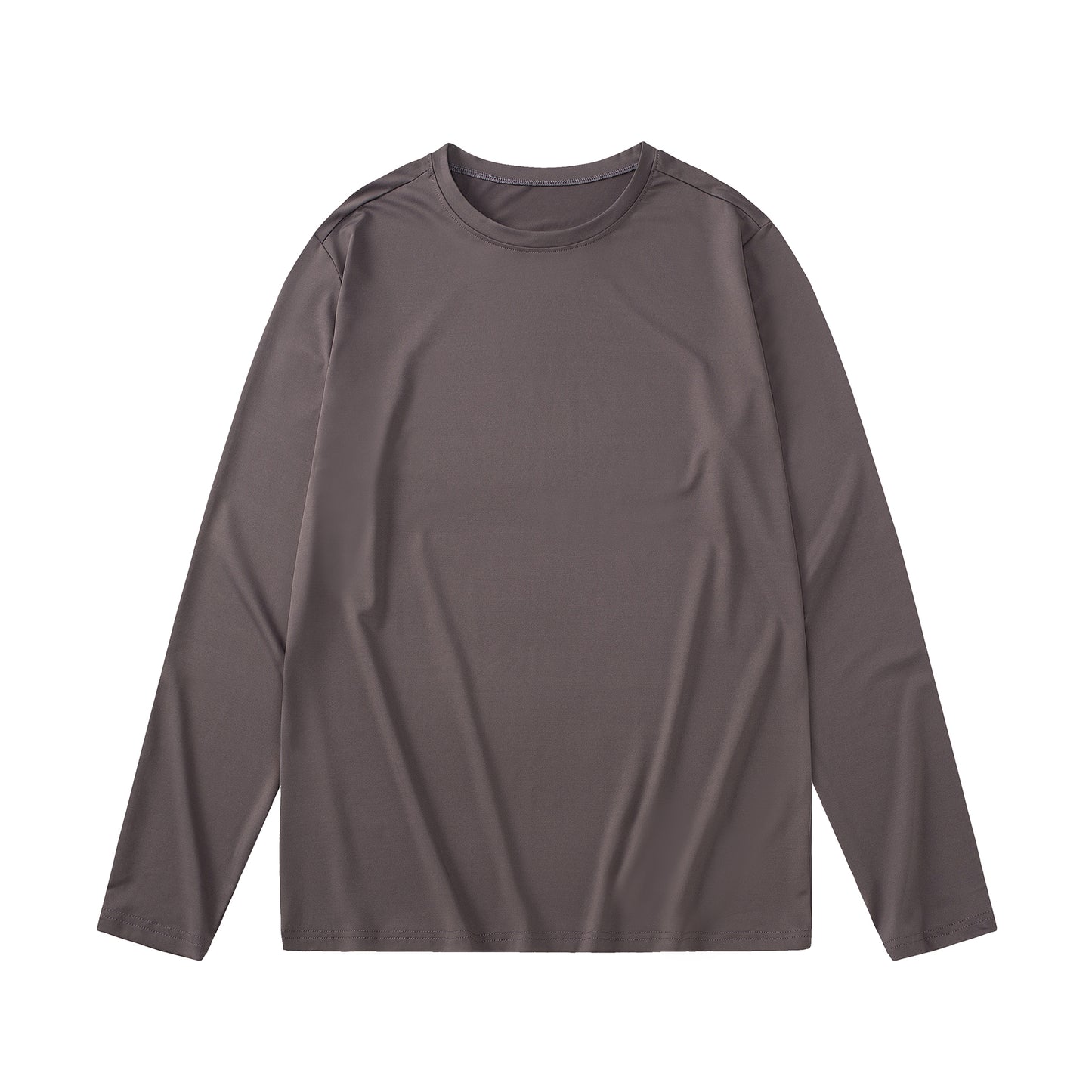 Men's loose round neck long sleeved T-shirt with deep coffee