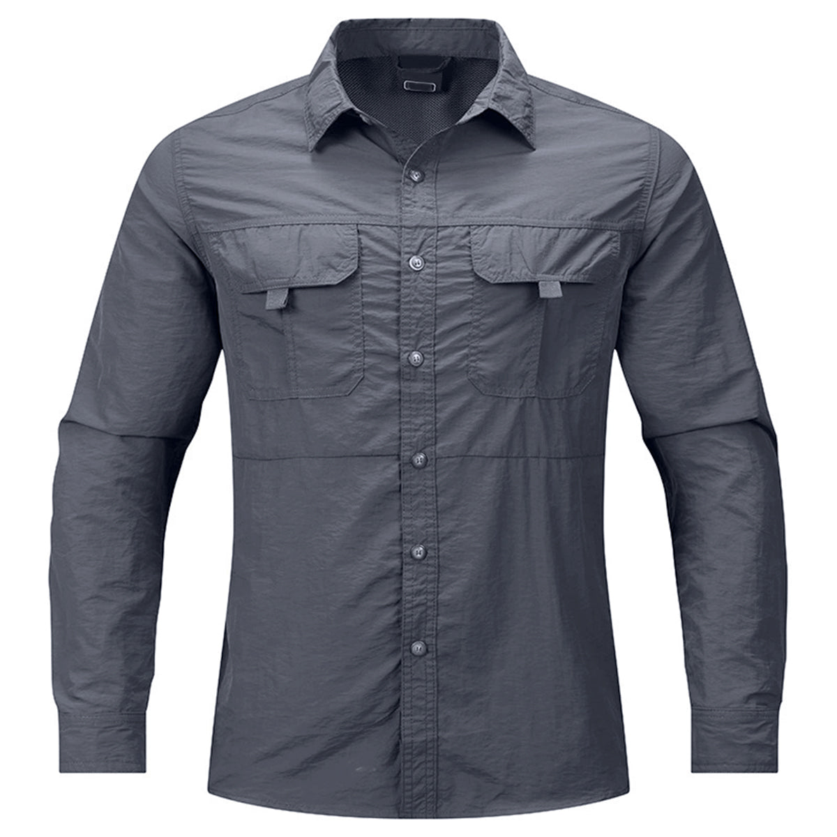 Men's solid color lapel casual loose tooling long sleeve shirt gray