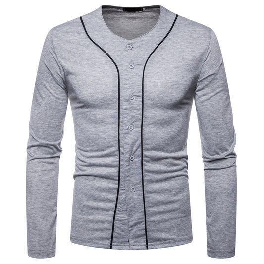 Men's Multi-Button Cardigan Bottoming Long Sleeve T-Shirt Red