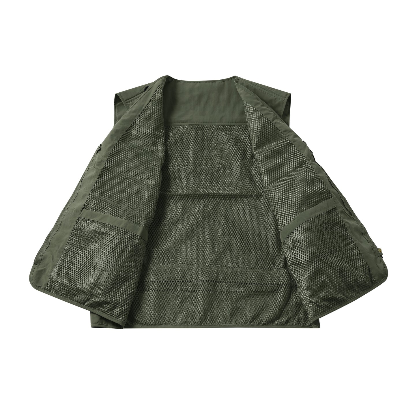 Men's V-neck solid color outdoor multi pocket casual vest military green