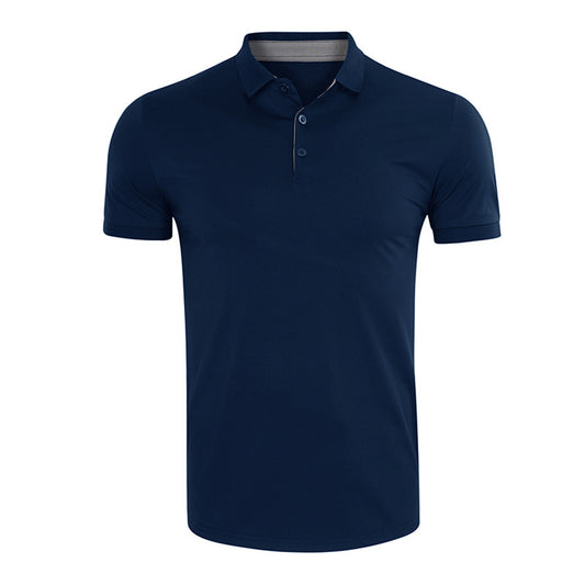 Men's casual quick drying short sleeved POO collar T-shirt in dark blue US size