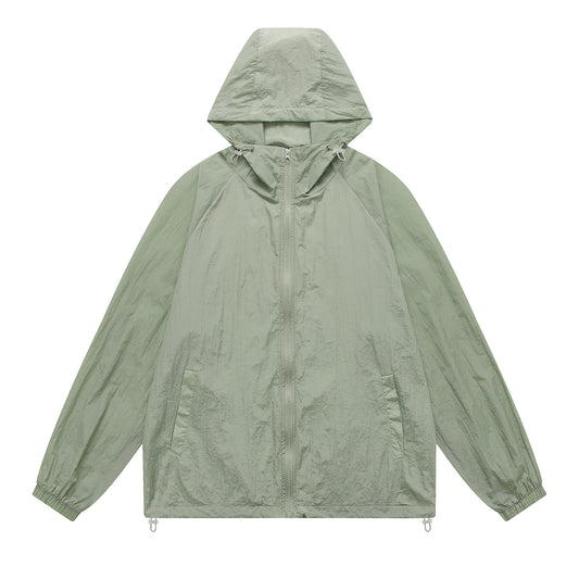 Men's solid color hooded long sleeved sunscreen suit in green