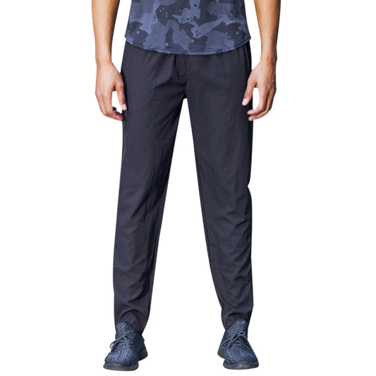 Men's solid color woven straight leg casual pants in dark blue