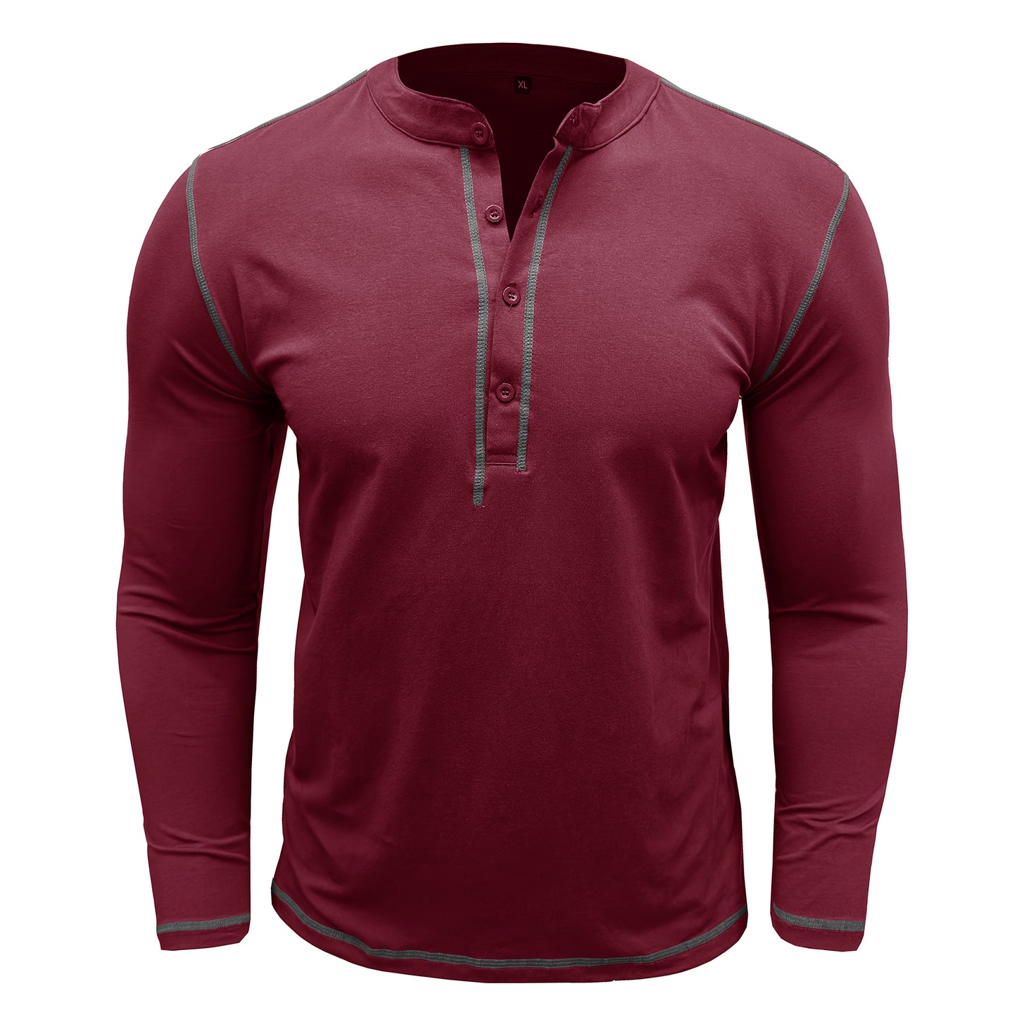 Men's solid round neck slim T-shirt wine red