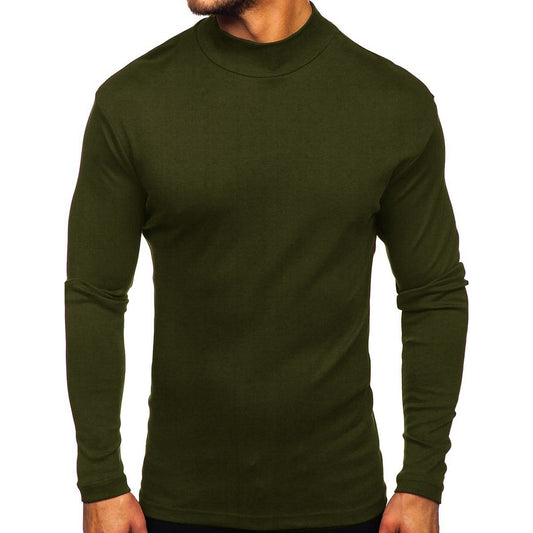 Men's solid color high neck long sleeved T-shirt military green