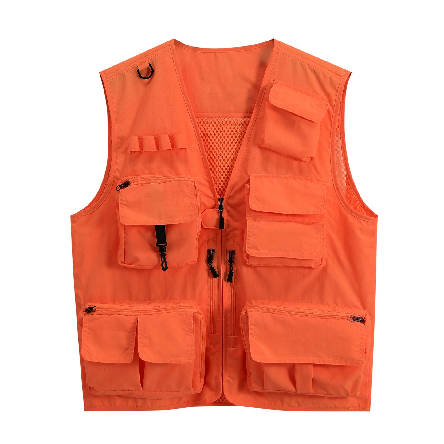 Men's V-neck solid color outdoor multi pocket casual vest orange