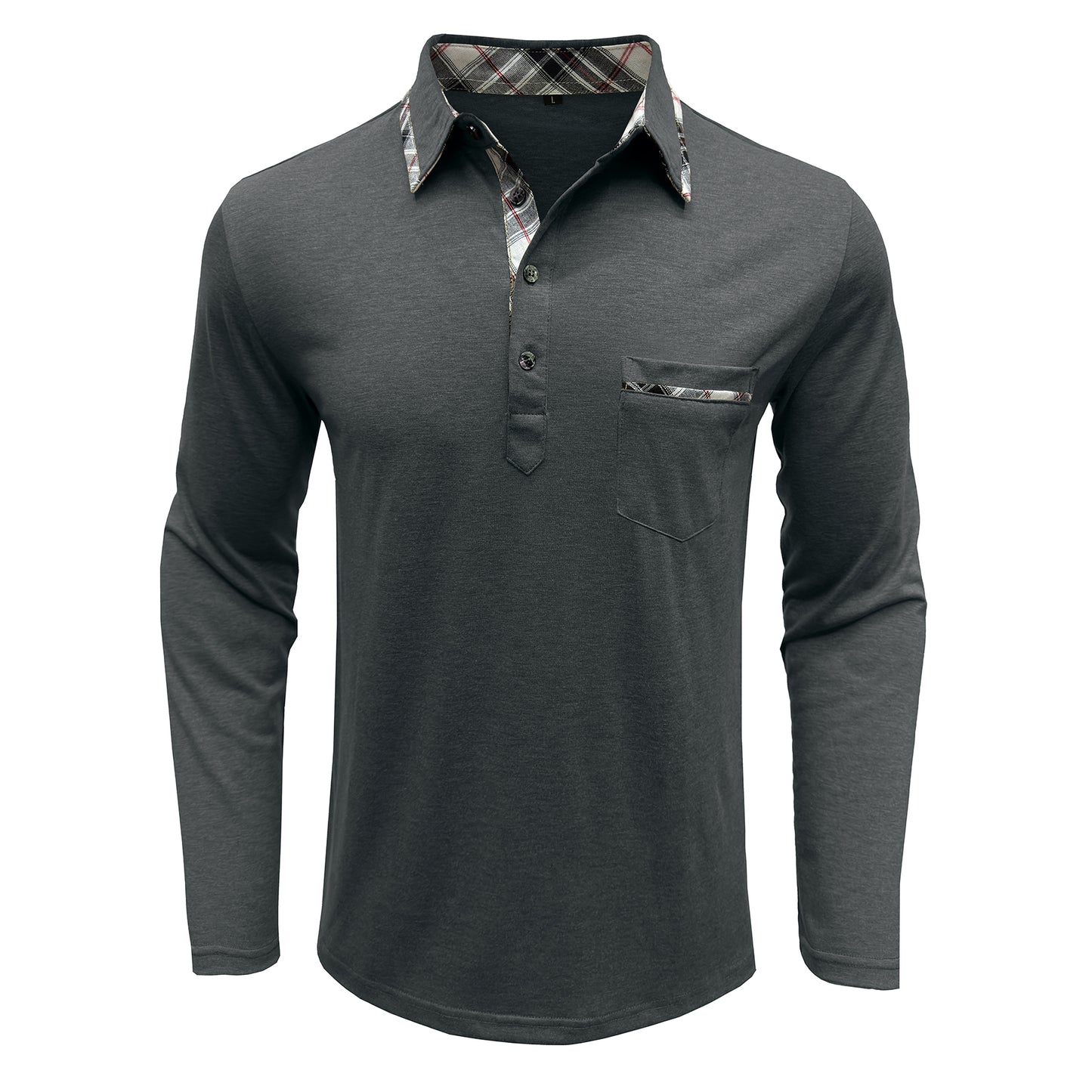 Men's lapel long-sleeved slim T-shirt gray