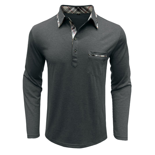 Men's lapel long-sleeved slim T-shirt gray