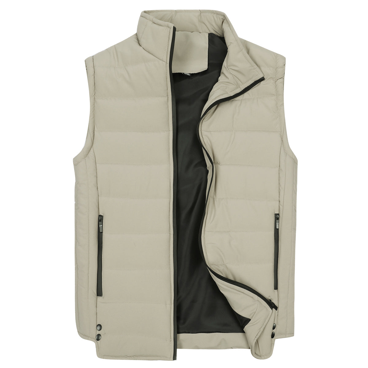 Men's solid color stand collar clip cotton vest khaki